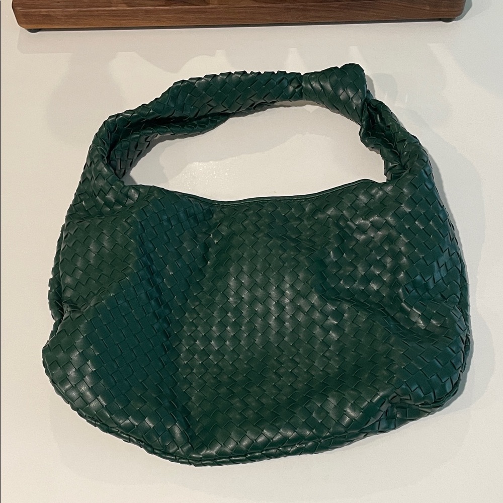Chic Green Woven Hobo Bag